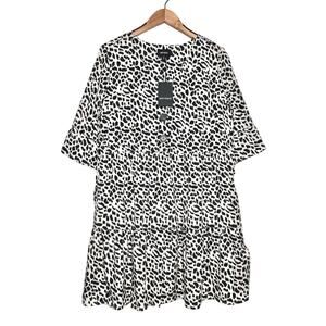 Heyson | Women | Cream Cheetah Print Ruffle Hem Tiered Mini Tunic Dress | Large